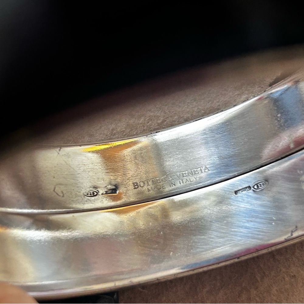 Bottega Veneta Sterling Silver Leather Floret Woven Bangle Bracelet EUC 2 3/4 x1 - Picture 9 of 10